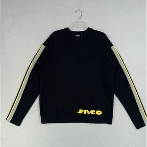 Vintage JNCO Sweater Mens Large Black Yellow Knit Y2K Skate Spellout Streetwear